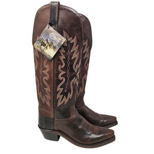 NEW Old West 5.5 Brown Leather Cowgirl Western Boot Rodeo Boho Stitched Ranch